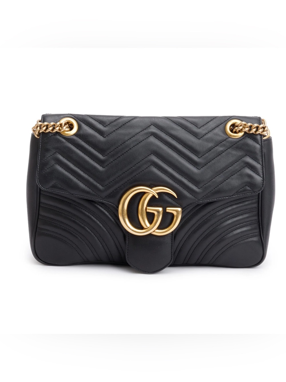Black Quilted Shoulder Bag with Gold Double G